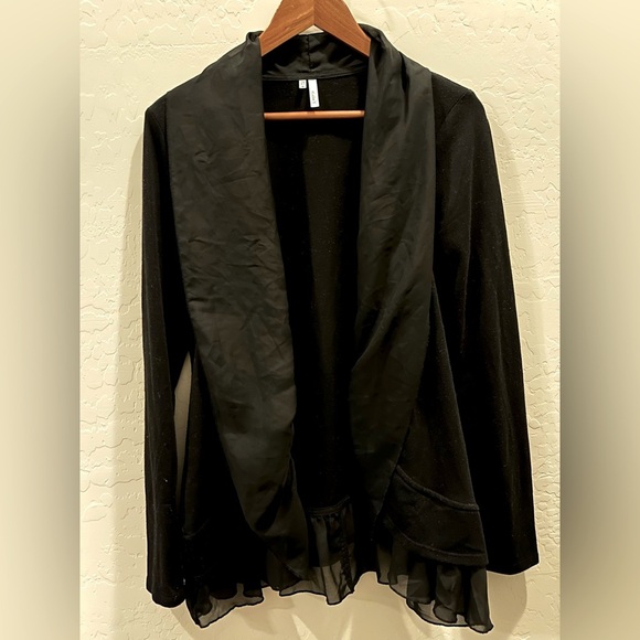 Studio Y Black Sheer Ruffle Collar Cardigan Medium - Picture 1 of 5
